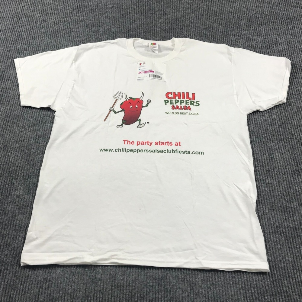 Hanes T Shirt Mens Extra Large XL White Chili Peppers Salsa Food Devil Party NWT